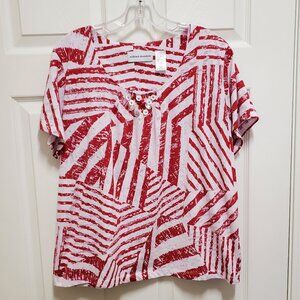 Geometric Designed Summer Tee w/V Neck and Embellishments